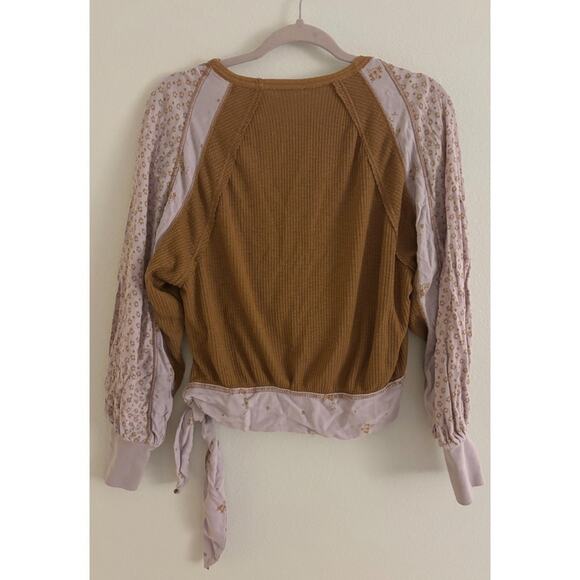 Free People Auxton Pink and Mustard Yellow Thermal Long Sleeve Wrap Top XS - Picture 4 of 11